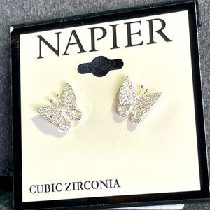 Cubic Zirconia Silver Tone Butterfly Stud Earrings Napier